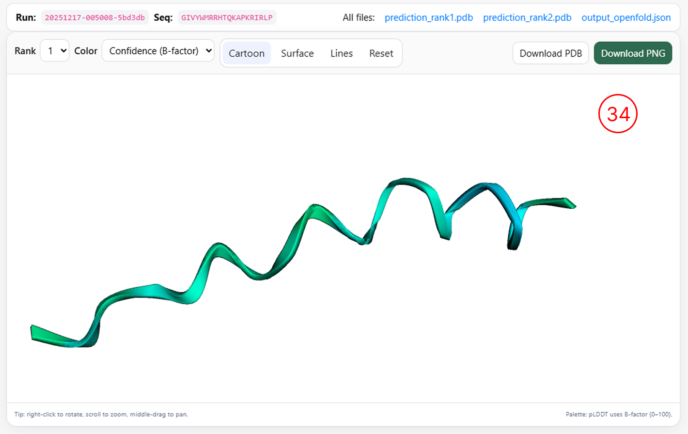 Interactive 3D structure visualization of a peptide